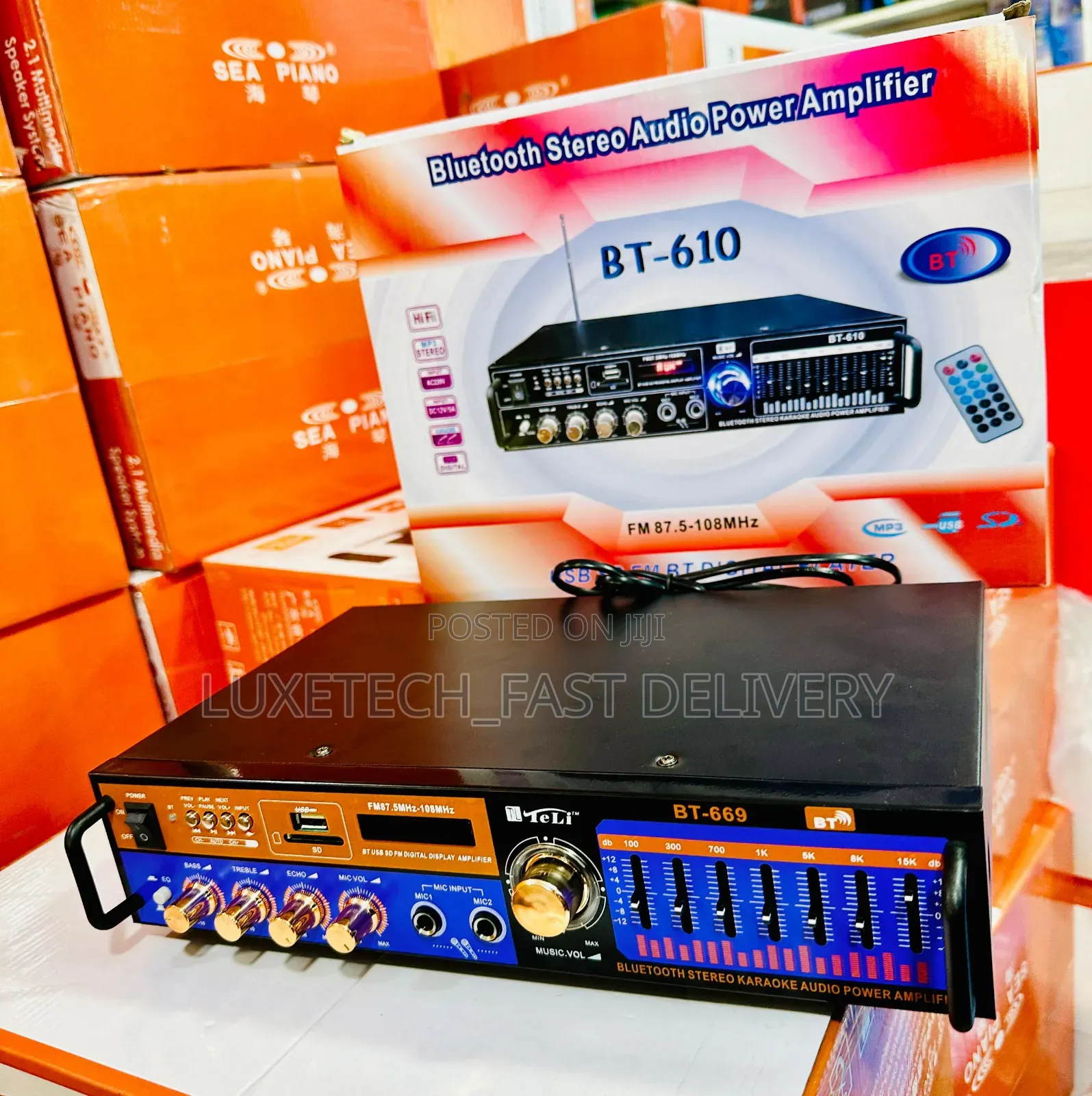 Bt-610 Bluetooth Stereo Audio Power Amplifier With 2 Inputs for Mic