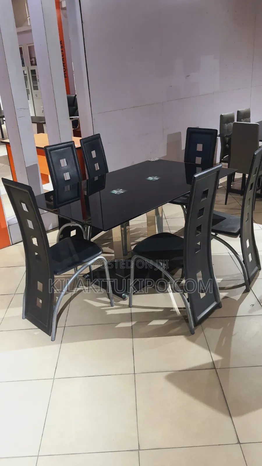 Dining Table With 6 Seaters Leather Chairs