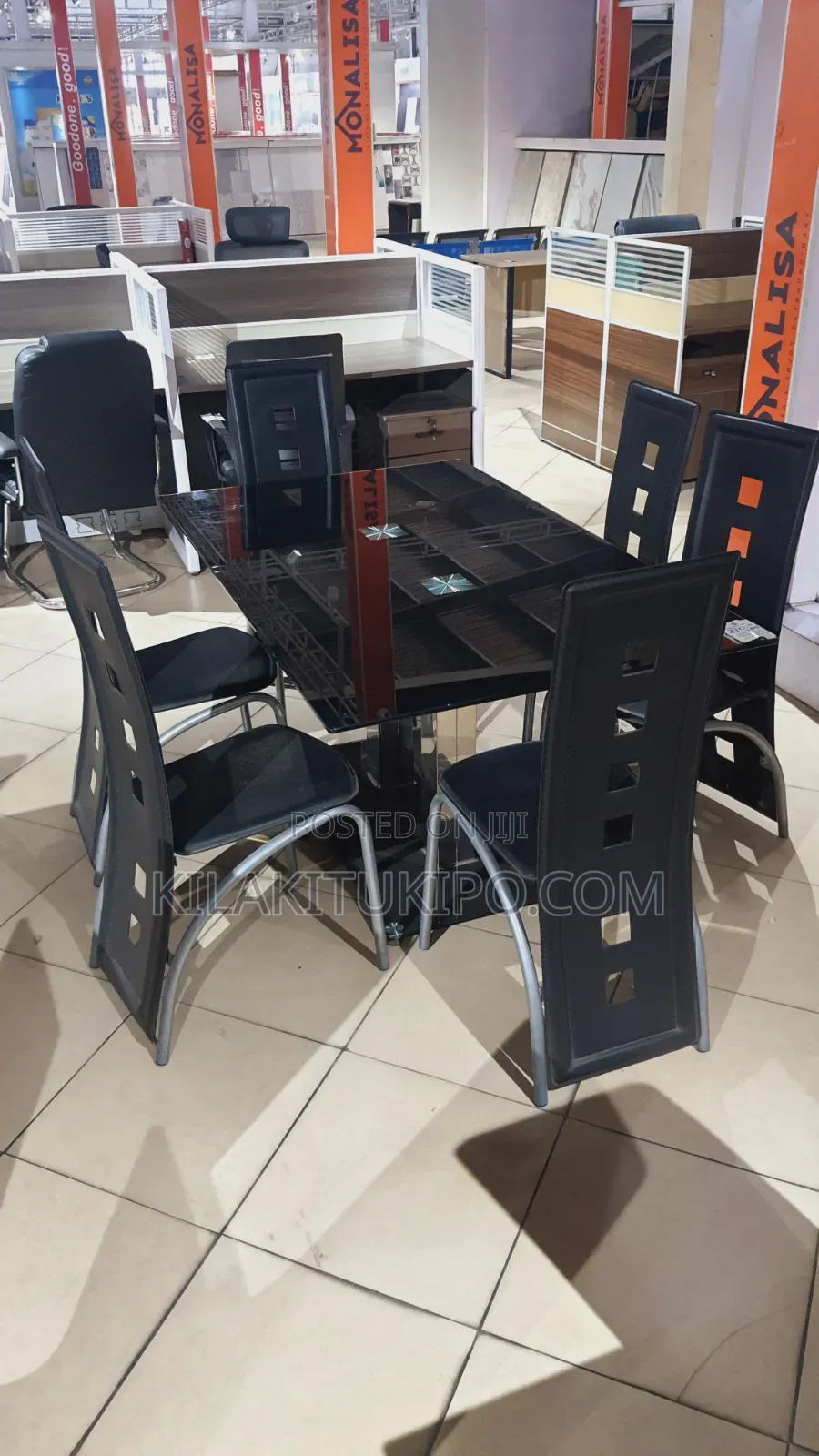 Dining Table With 6 Seaters Leather Chairs