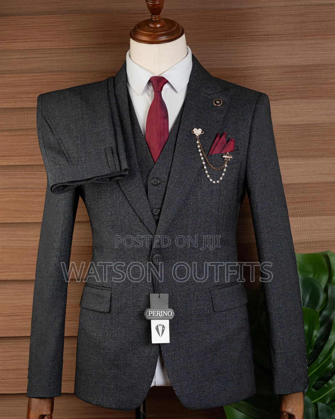 Men's New and Original Suits Dark Grey 1 Colour Perino Classic Brand