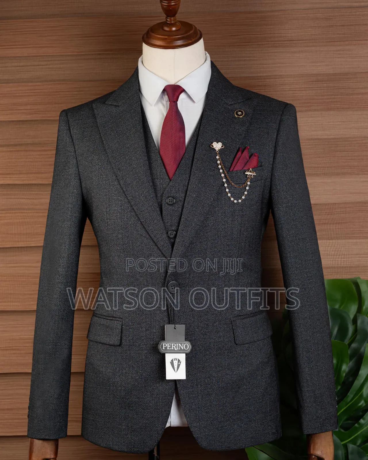 Men's New and Original Suits Dark Grey 1 Colour Perino Classic Brand