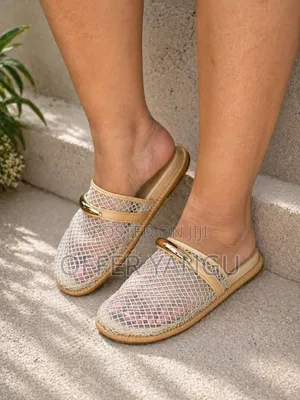 Leather Mesh Closed-front Women's Slippers