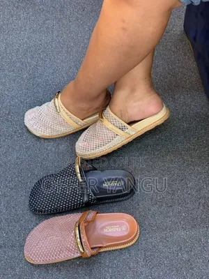 Leather Mesh Closed-front Women's Slippers