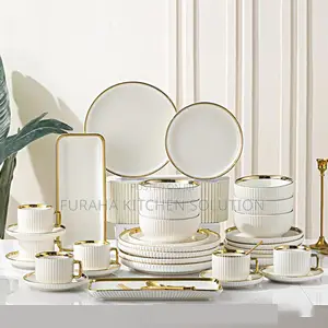 Dinner Set PCS 32 Gold and White