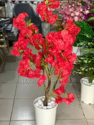 Artificial Red Cherry Blossom Tree 130cm Height With Vase And Stones