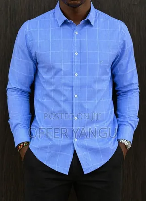 Men's Light Blue Windowpane Shirt