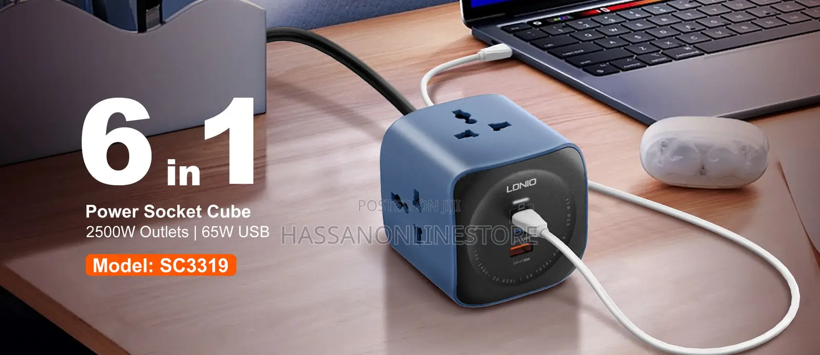 Ldnio Sc3319 6 in 1 Power Socket Adapter Desktop Charger