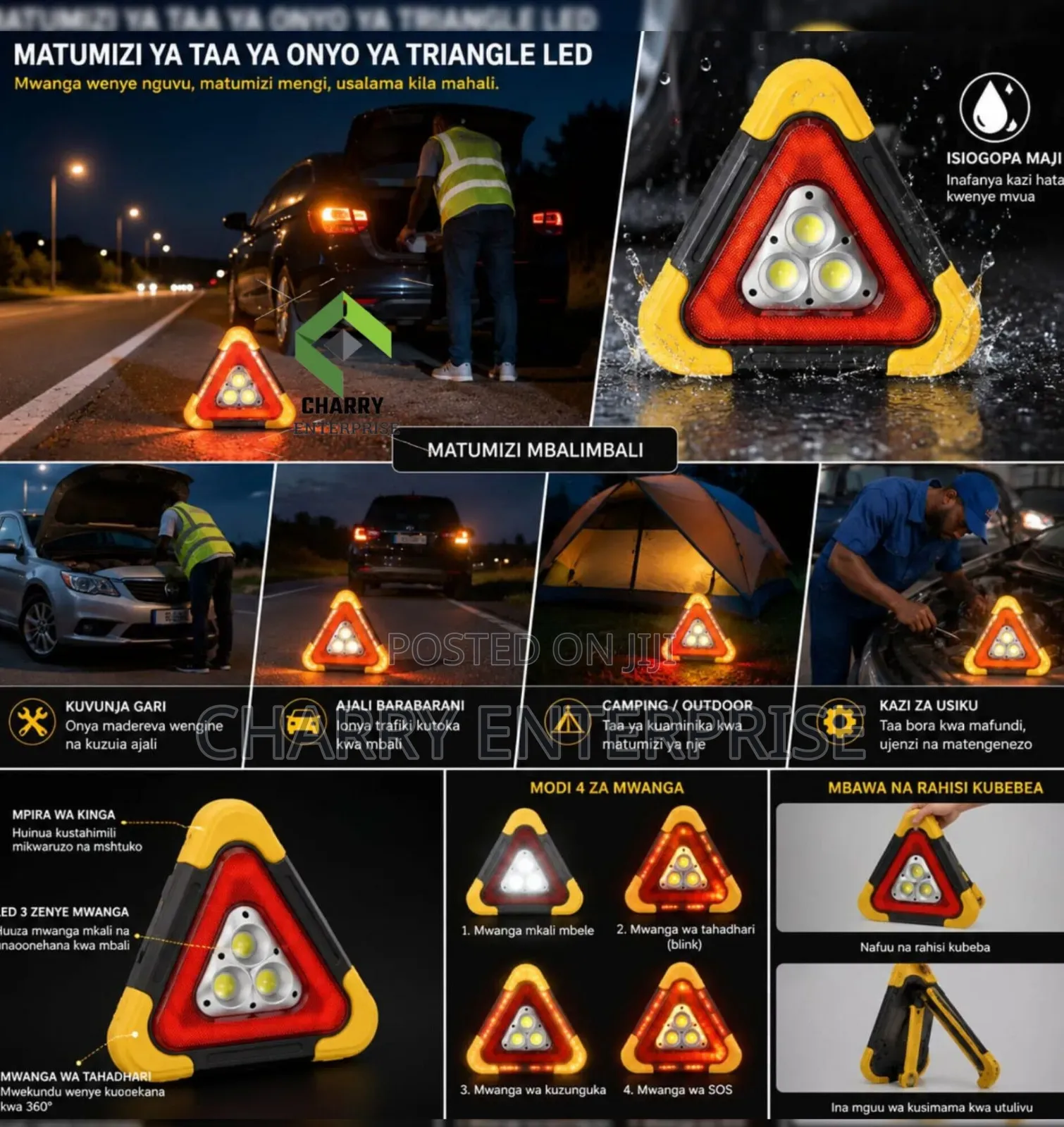 Triangle Warning Led Road Light Taa Ya Onyo for Camping or Outdoor