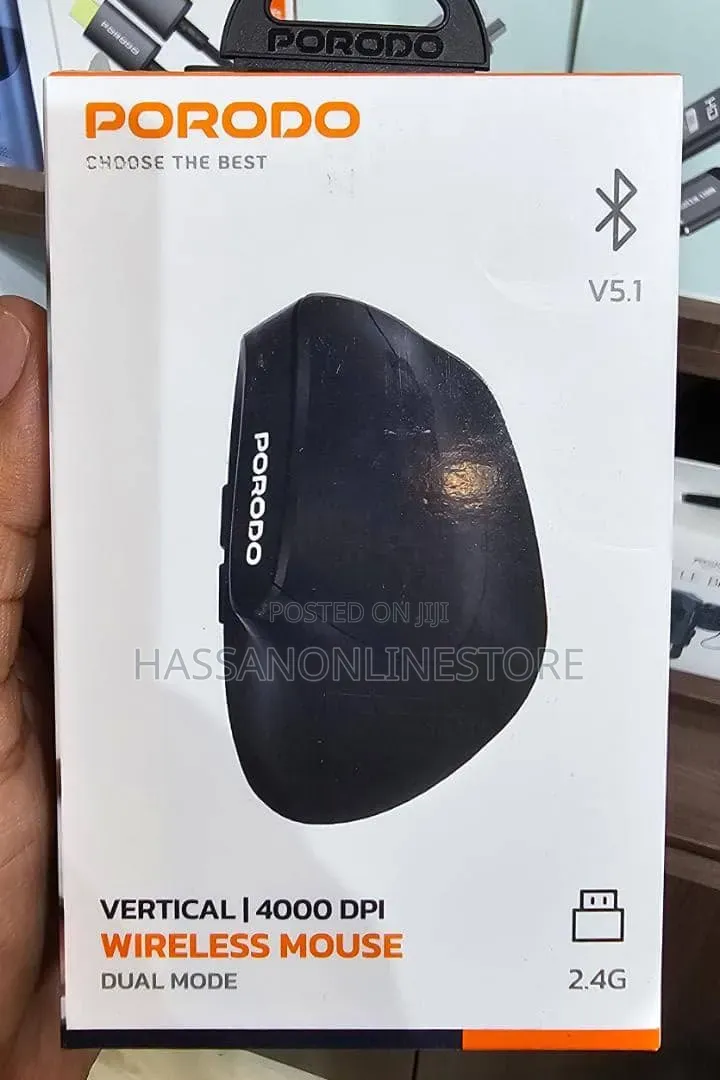 Porodo Vertical 4000 Dpi Wireless Mouse - Black