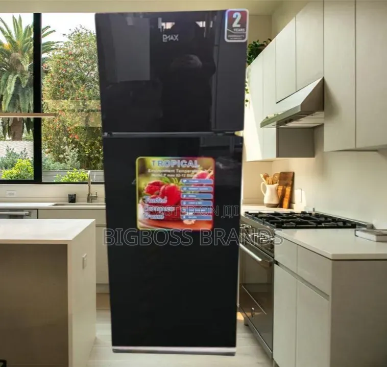 ‎Pmax Black Glass Fridge 205 Liters