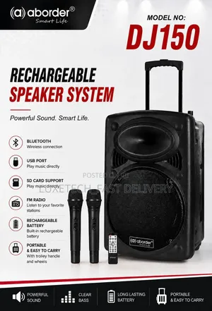 Aborder Dj150 Rechargeable Speaker With 2 Wireless Microphones
