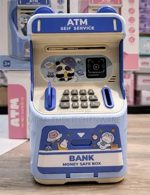 Kids Atm Money Safe Box Blue Panda With Face Recognition Lock