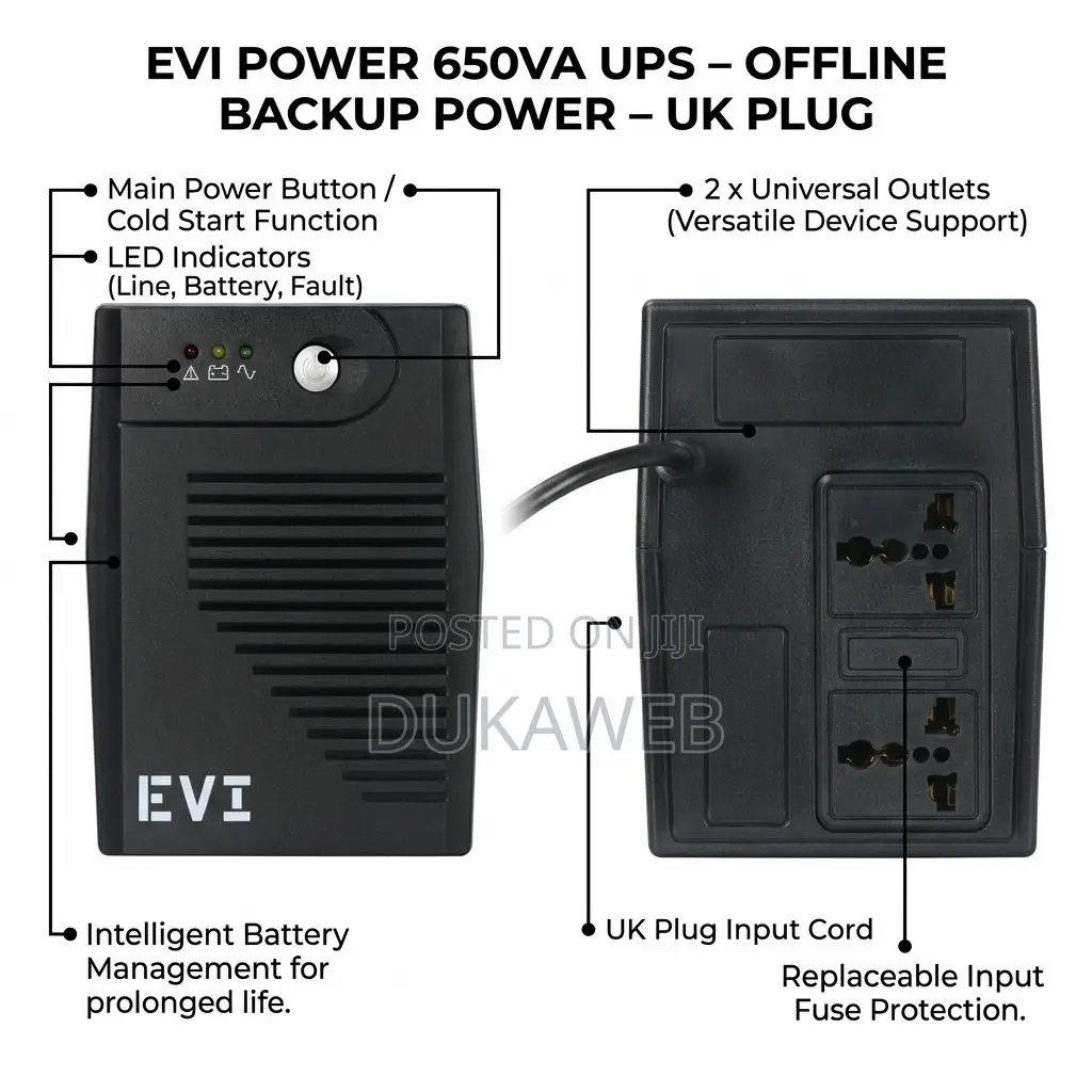 Evi Power 650va Ups – Offline Backup – Uk Plug