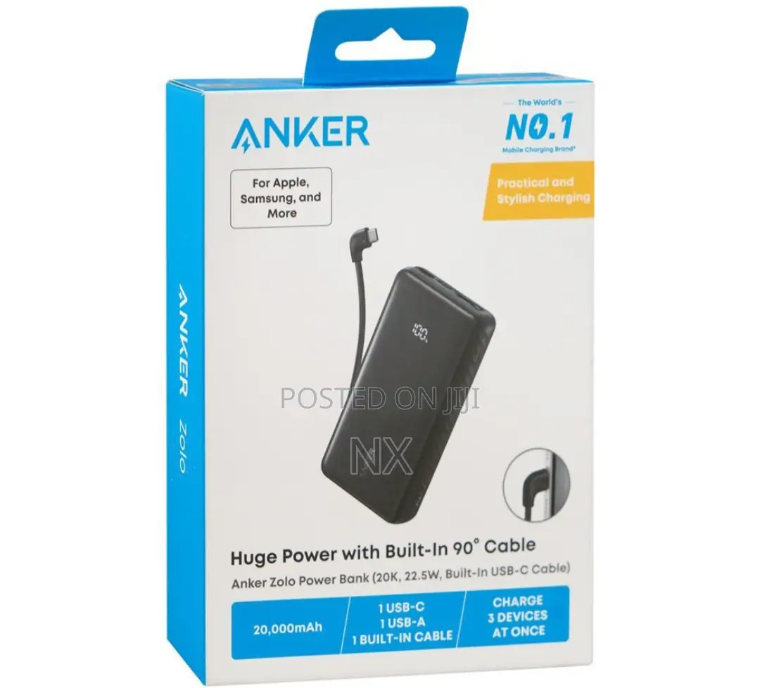 Anker Zolo Powerbank 22.5w Built-in Type C Cable 20,000mah A110eh11