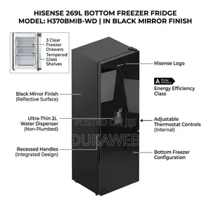 Hisense 269l Bottom Freezer Fridge (H370mbim-Wd) – Black Mirror Finish