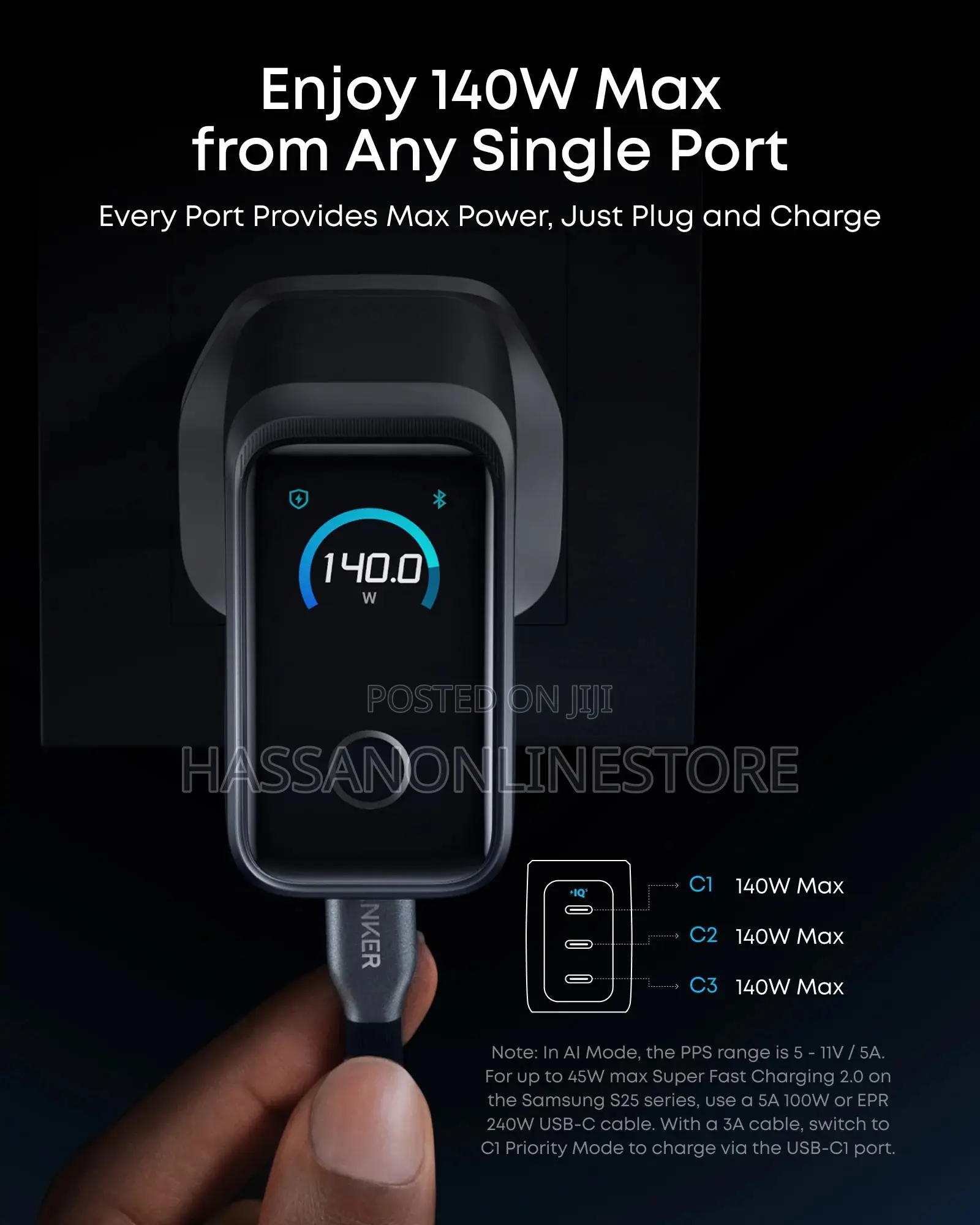 Anker Prime Charger (160w, 3 Ports, Smart Display) + Free Cable