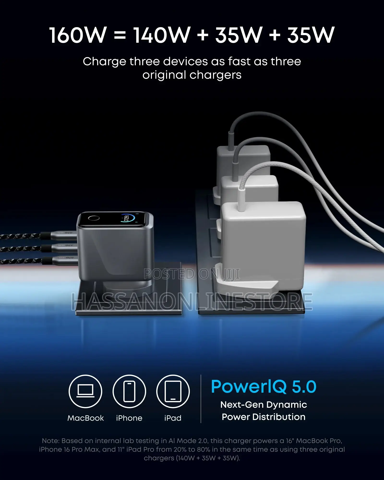 Anker Prime Charger (160w, 3 Ports, Smart Display) + Free Cable