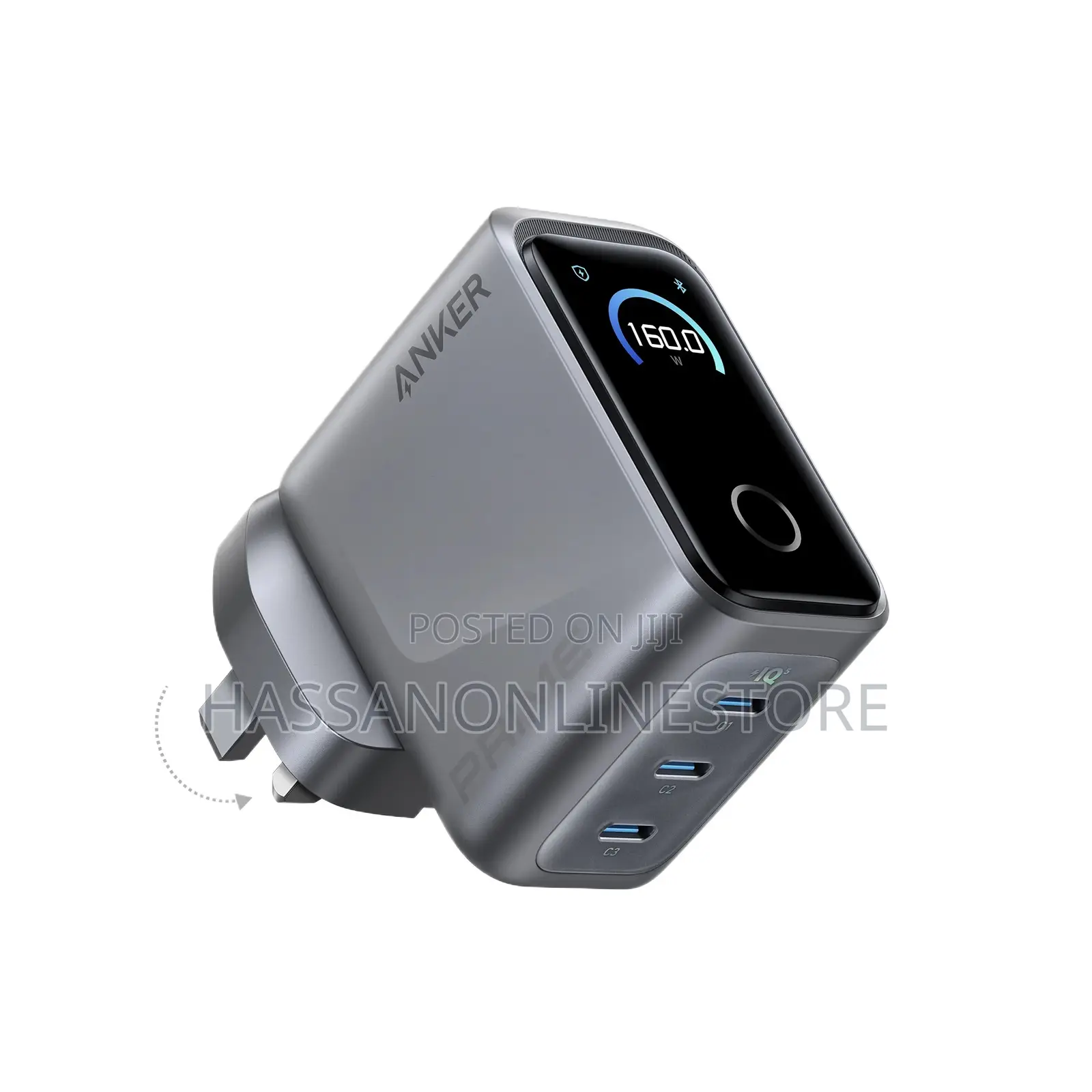 Anker Prime Charger (160w, 3 Ports, Smart Display) + Free Cable