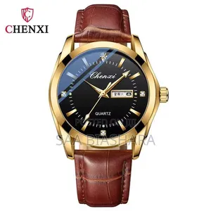 New Chenxi 2024 Classic Watch Brown Leather Belt and Gold and Black