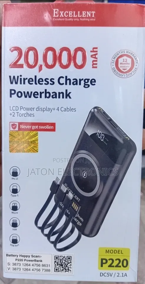 Excellent Wireless Charge Powerbank With 4 Pots 20000mah