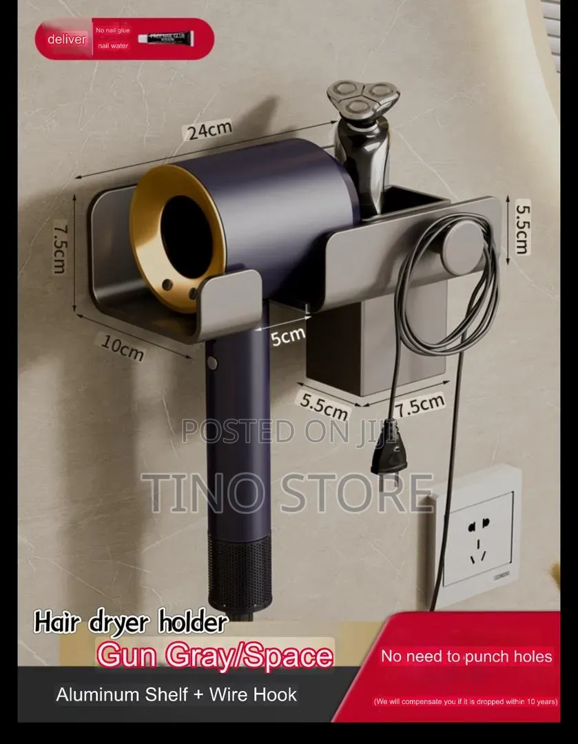 Wall Mounted Hair Dryer Holder and Organizer