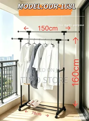 Double Pole Telescopic Clothes With Rack