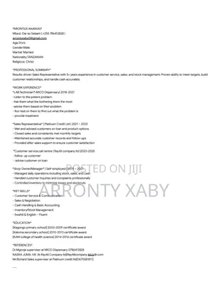 Sales Telemarketing CV