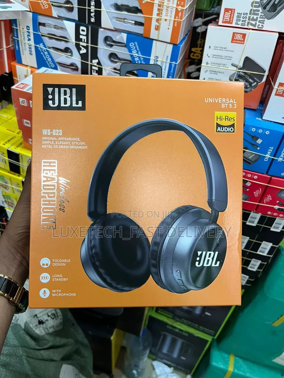 JBL Ws-623 Wireless Headphones – Hi-Res Audio, Foldable, Built-in Mic