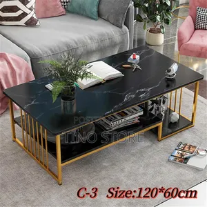 Double-Layer Black Marble Coffee Table