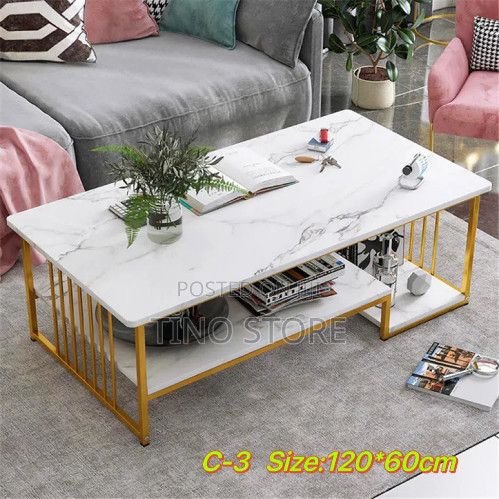 Double-Layer Black Marble Coffee Table