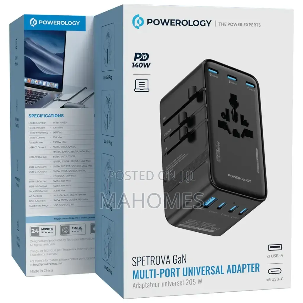 Powerology Spetrova Gan Multi-Port Universal Adapter (205w)