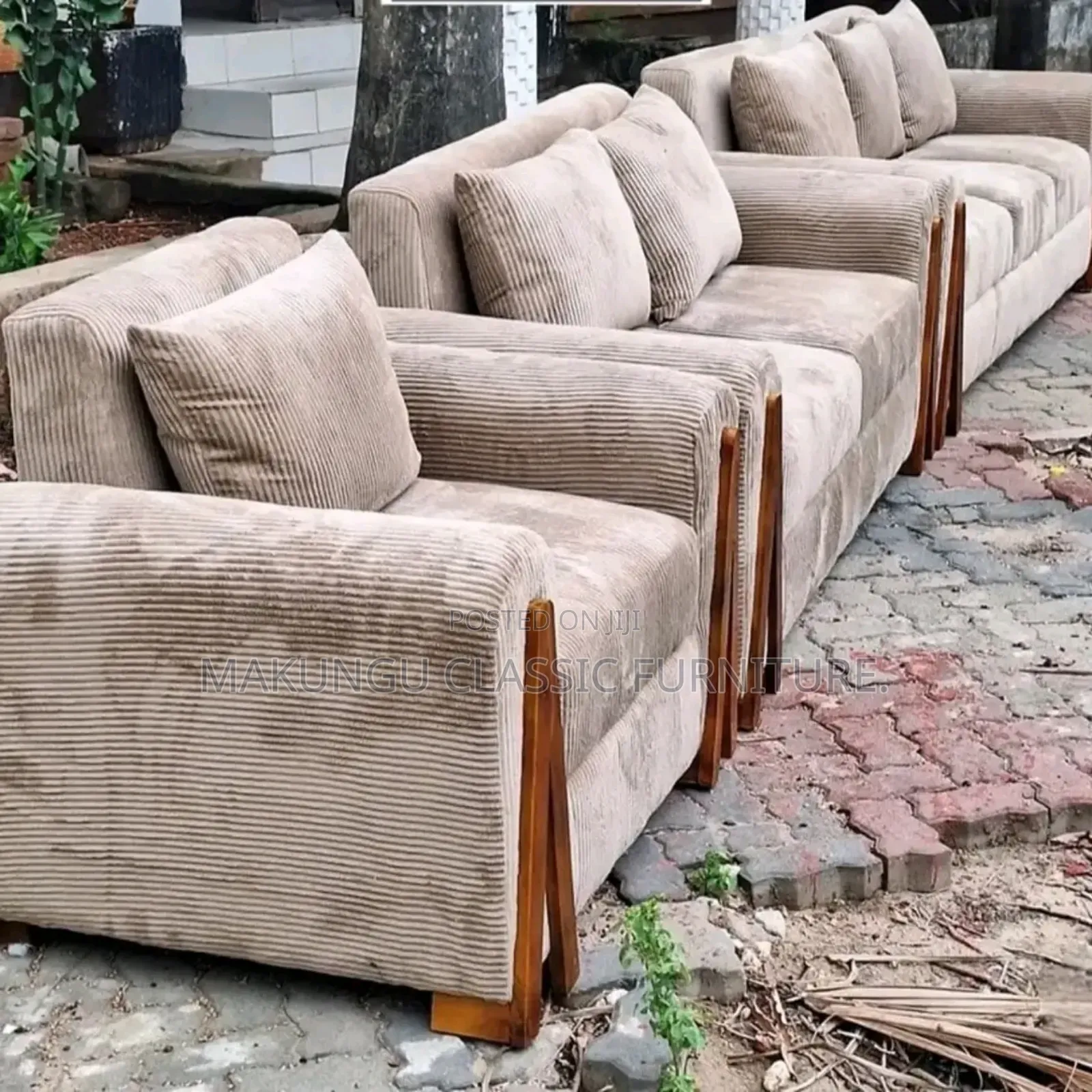 Sofa Sets Za 3,2,1, Kitambaa Ni Off Cream Fiber,Spring Coil Belt