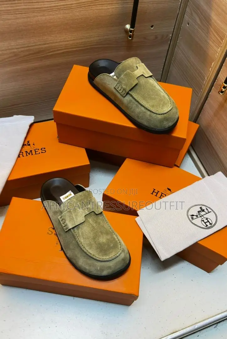 Hermés Go Mules Featuring Suede Calfskin Logo “H” Available