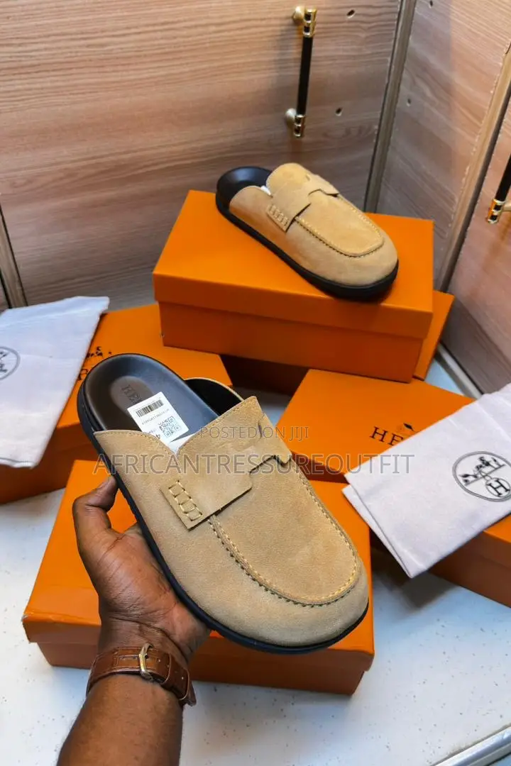 Hermés Go Mules Featuring Suede Calfskin Logo “H” Available