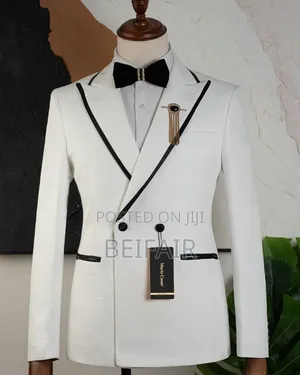 White Suit Black Stripe on Collar and Pockets