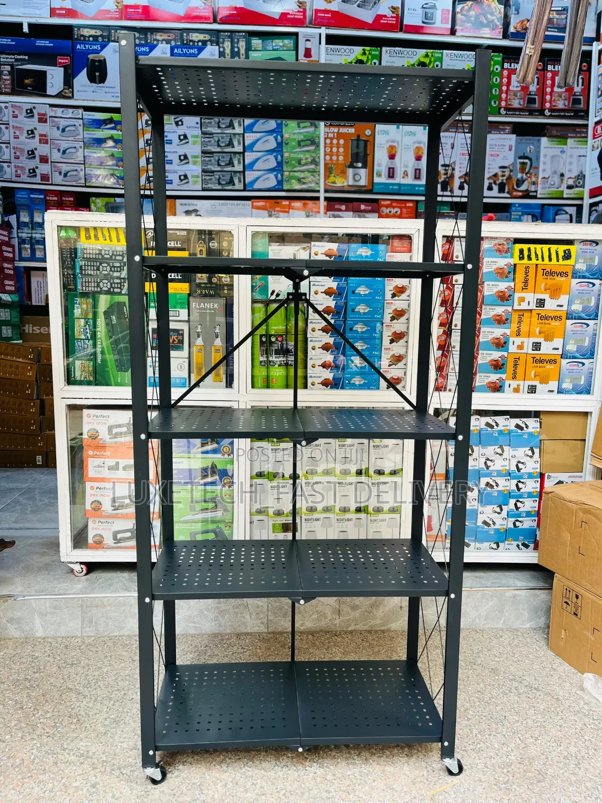 5 Layers Foldable Storage Metal Rack With Wheels For Portability