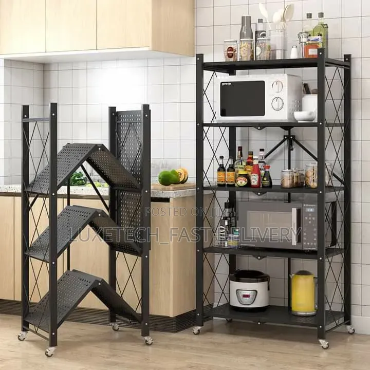 5 Layers Foldable Storage Metal Rack With Wheels For Portability