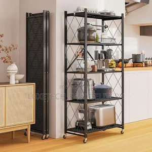 5 Layers Foldable Storage Metal Rack With Wheels For Portability