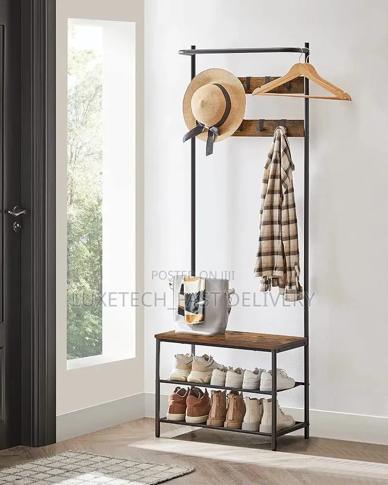 Multi-functional Clothes Hanging Rack With Shoe Storage Bench