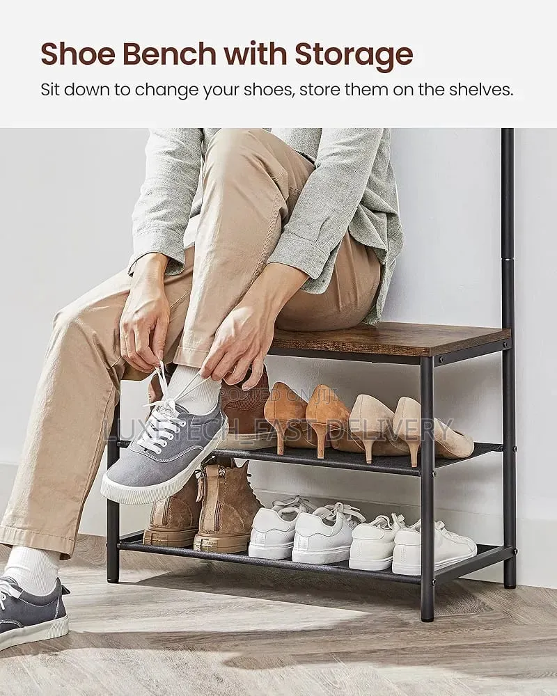 Multi-functional Clothes Hanging Rack With Shoe Storage Bench