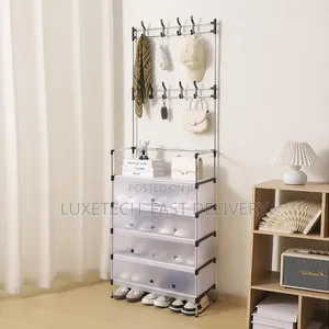 Multifunctional Coat And Shoe Rack Organizer With Hooks, Storage Shelf