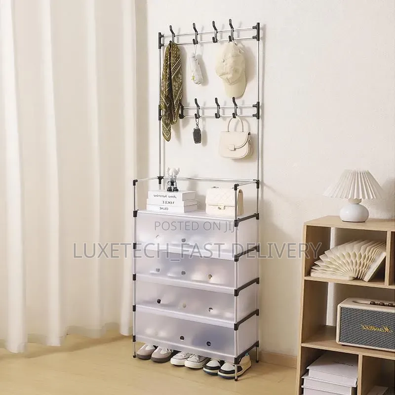 Multifunctional Coat And Shoe Rack Organizer With Hooks, Storage Shelf