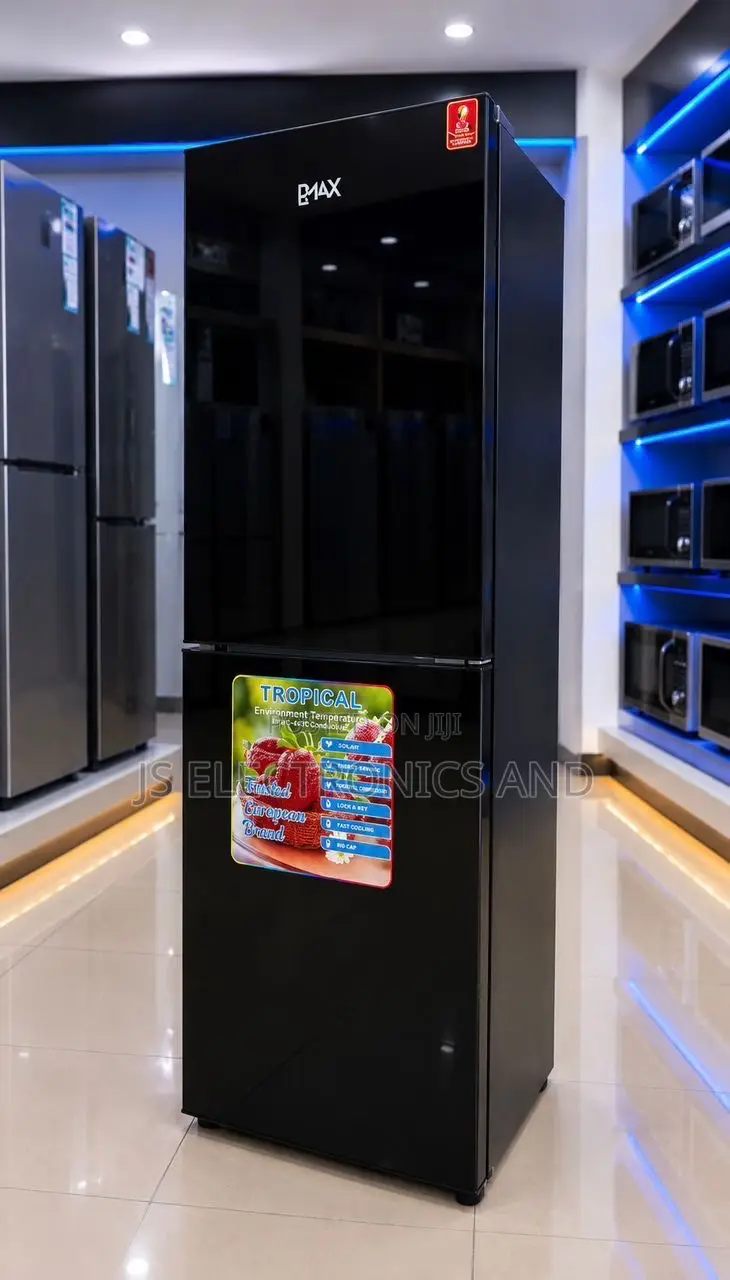 Pmax Fridge 200 Liter Combi Black Glass Color Two Door