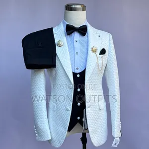 2 Buttons Jacket 3 PCS Black Pant Men's Suits New and Original
