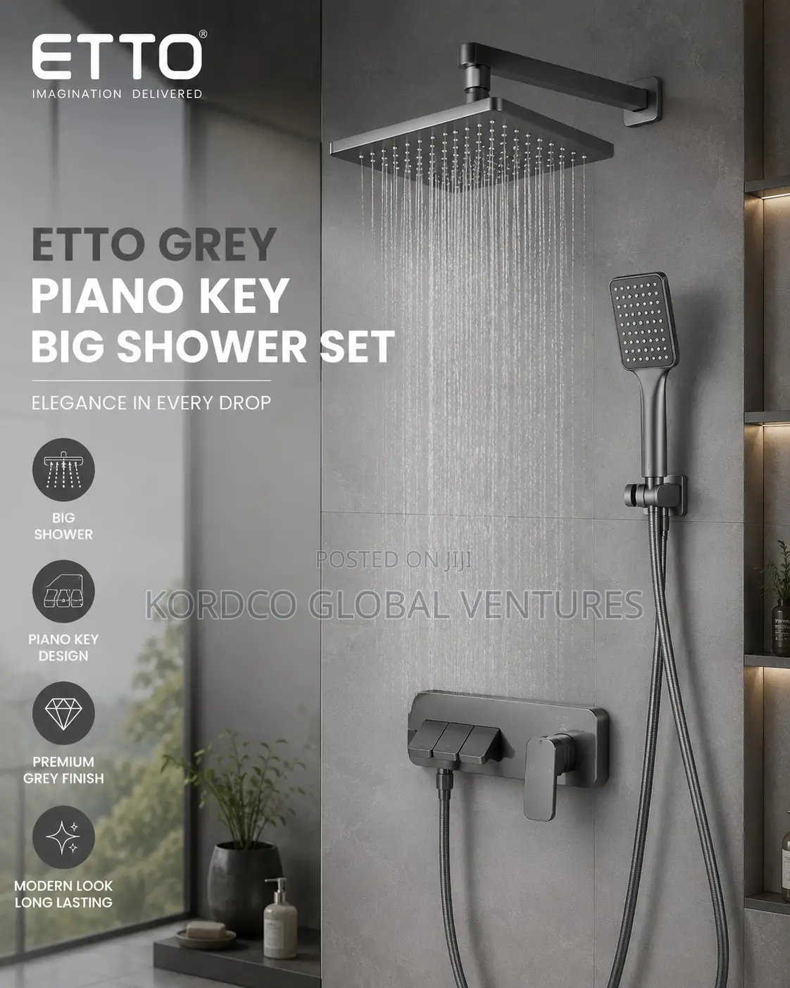Grey Piano Key Big Shower Set