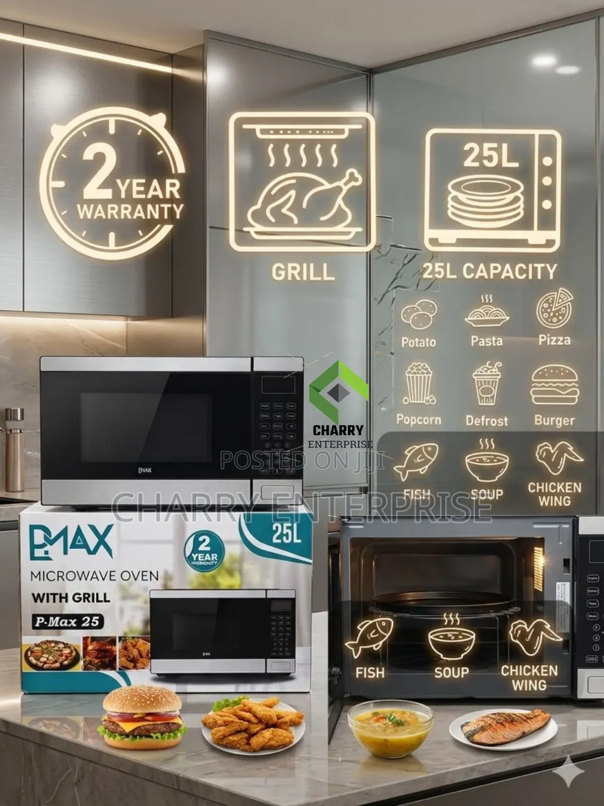 Pmax Microwave Oven 25l With Grill Function Inapasha Na Kuchoma