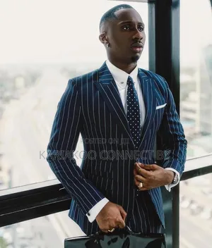 Slim Fit Navy Blue Pinstripe Two-Piece Suit