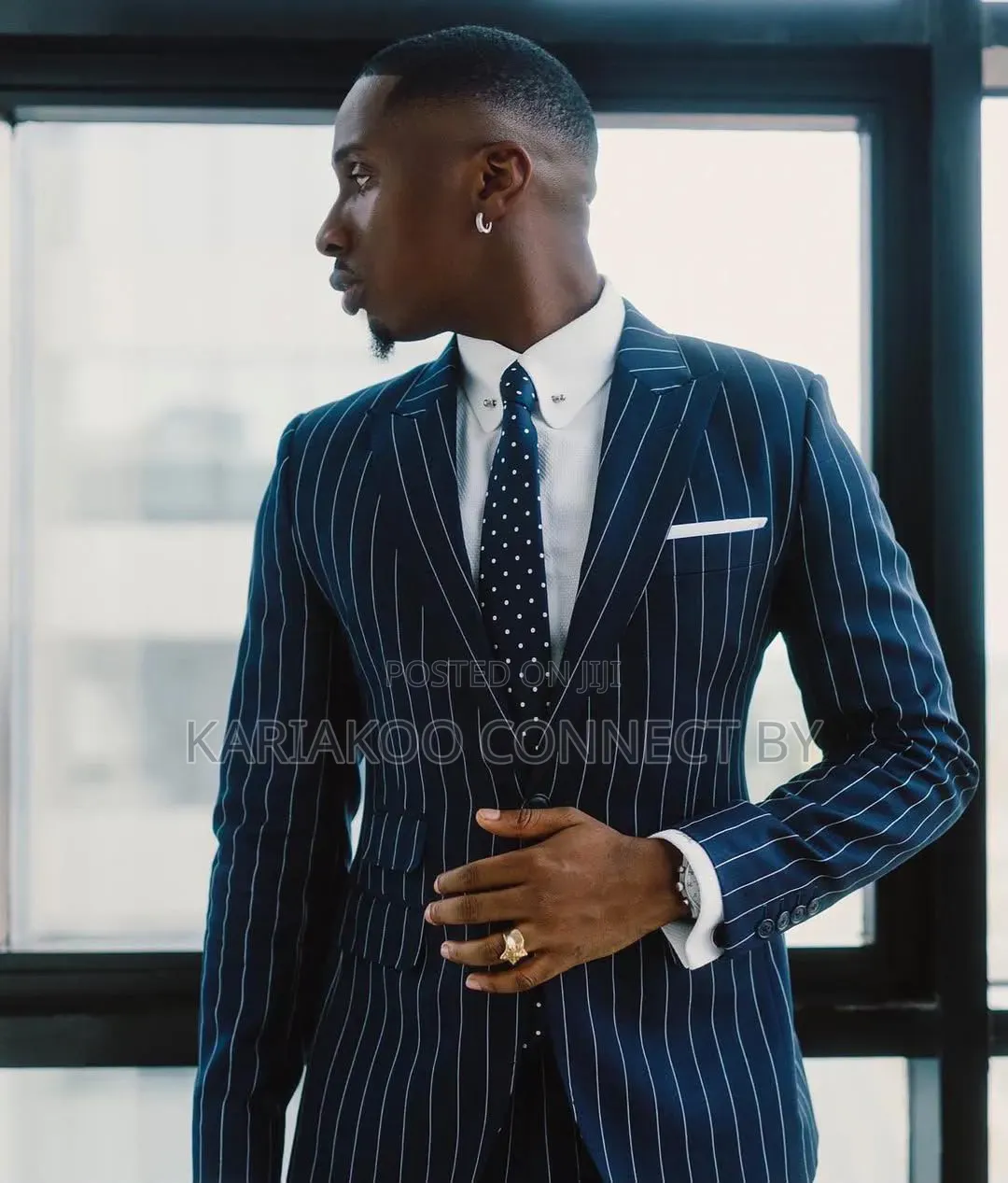 Slim Fit Navy Blue Pinstripe Two-Piece Suit