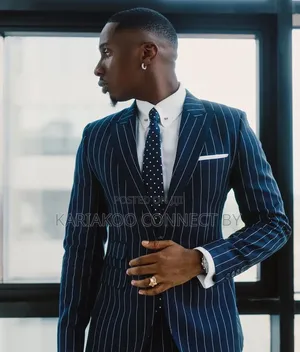 Slim Fit Navy Blue Pinstripe Two-Piece Suit