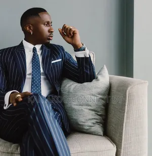 Slim Fit Navy Blue Pinstripe Two-Piece Suit